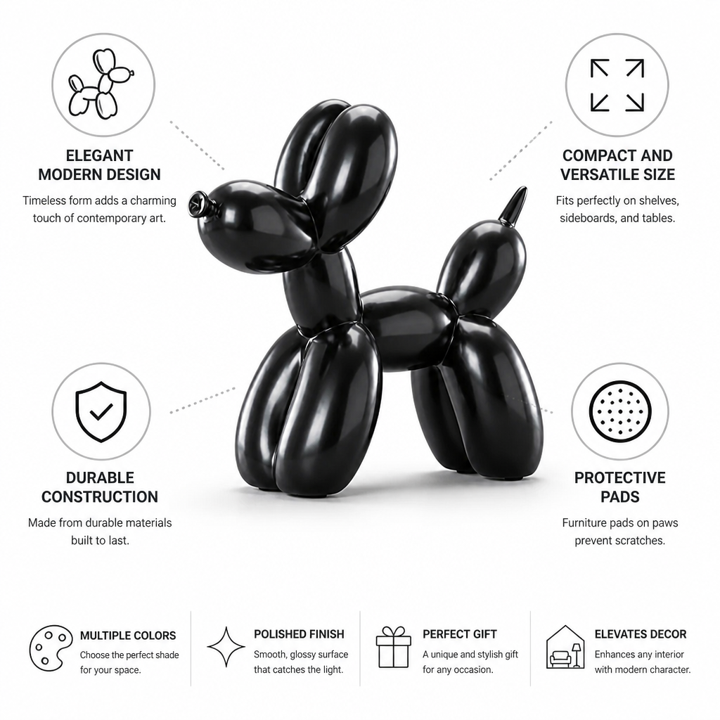 Balloon Dog Sculpture Modern Polished Compact With Furniture Pads