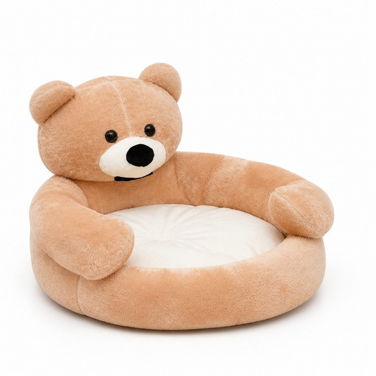 Bear-Shaped Plush Cat Bed (Machine Washable)