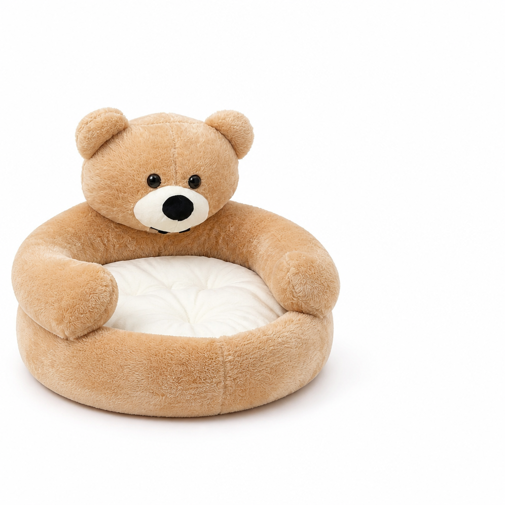 Bear-Shaped Plush Cat Bed (Machine Washable)