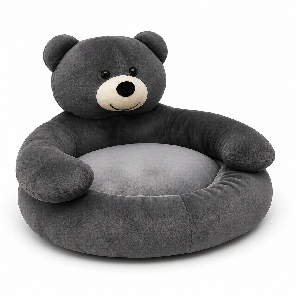 Bear-Shaped Plush Cat Bed (Machine Washable)