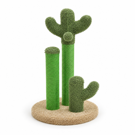 Cactus-Inspired Plush Cover And Wood Frame Cat Tree