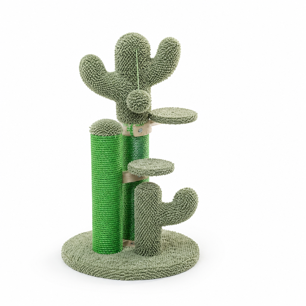 Cactus-Inspired Plush Cover And Wood Frame Cat Tree