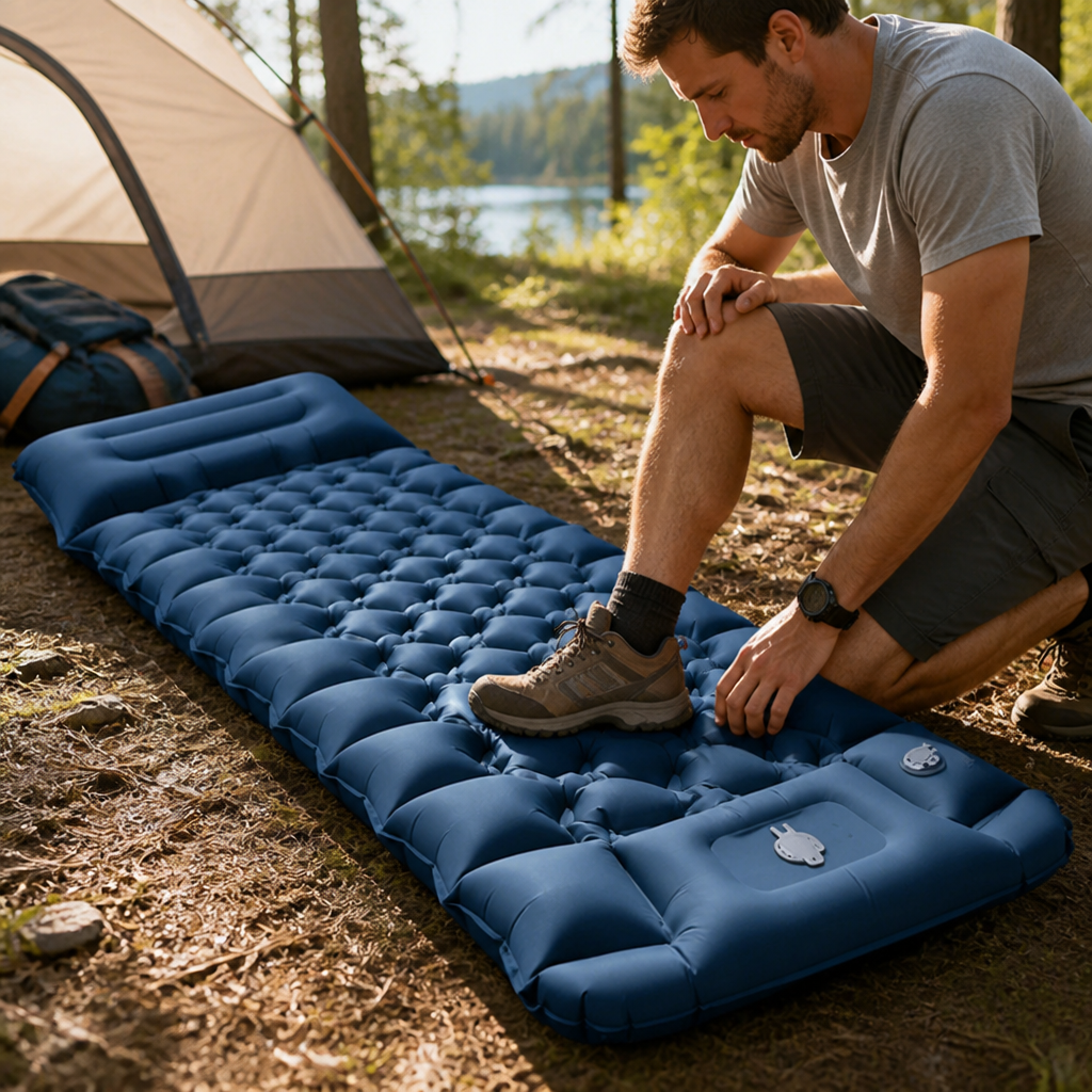 Camping Inflatable Mattress Integrated Foot Pump Built-In Pillow