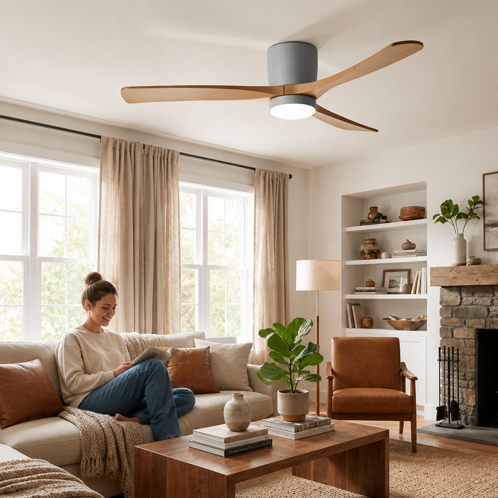 Ceiling Fan Light Integrated LED Wood-Look Warm Light