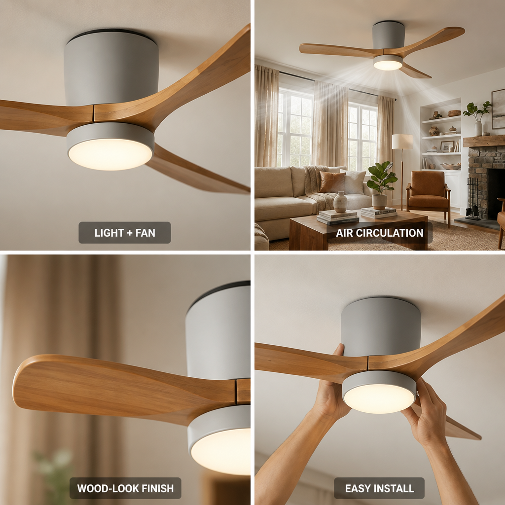 Ceiling Fan Light Integrated LED Wood-Look Warm Light