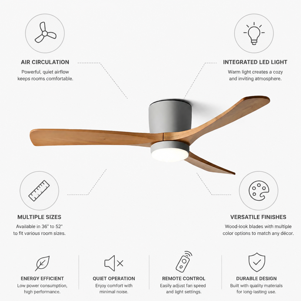 Ceiling Fan Light Integrated LED Wood-Look Warm Light