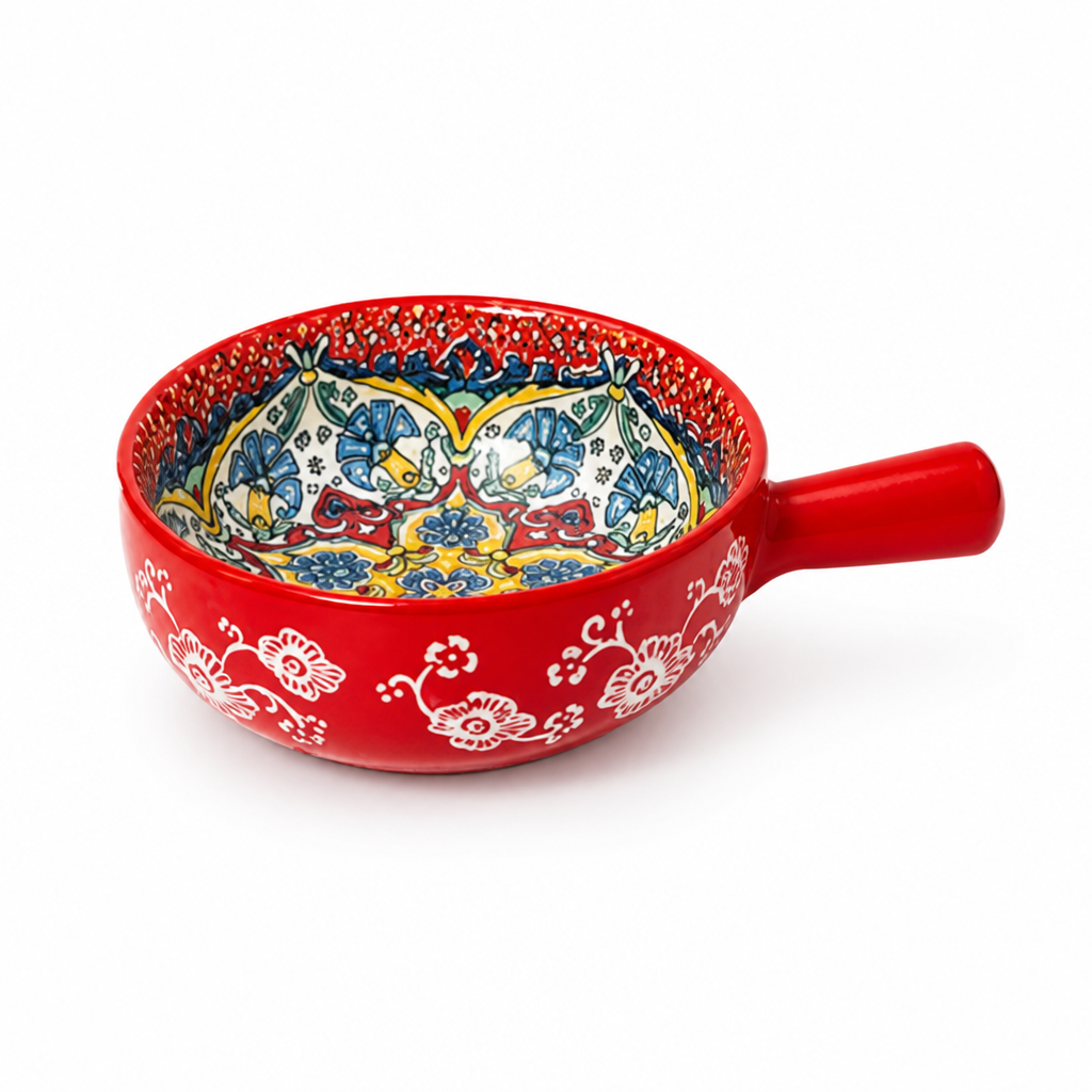Ceramic Bowl Hand-Painted Boho Floral Side Handle