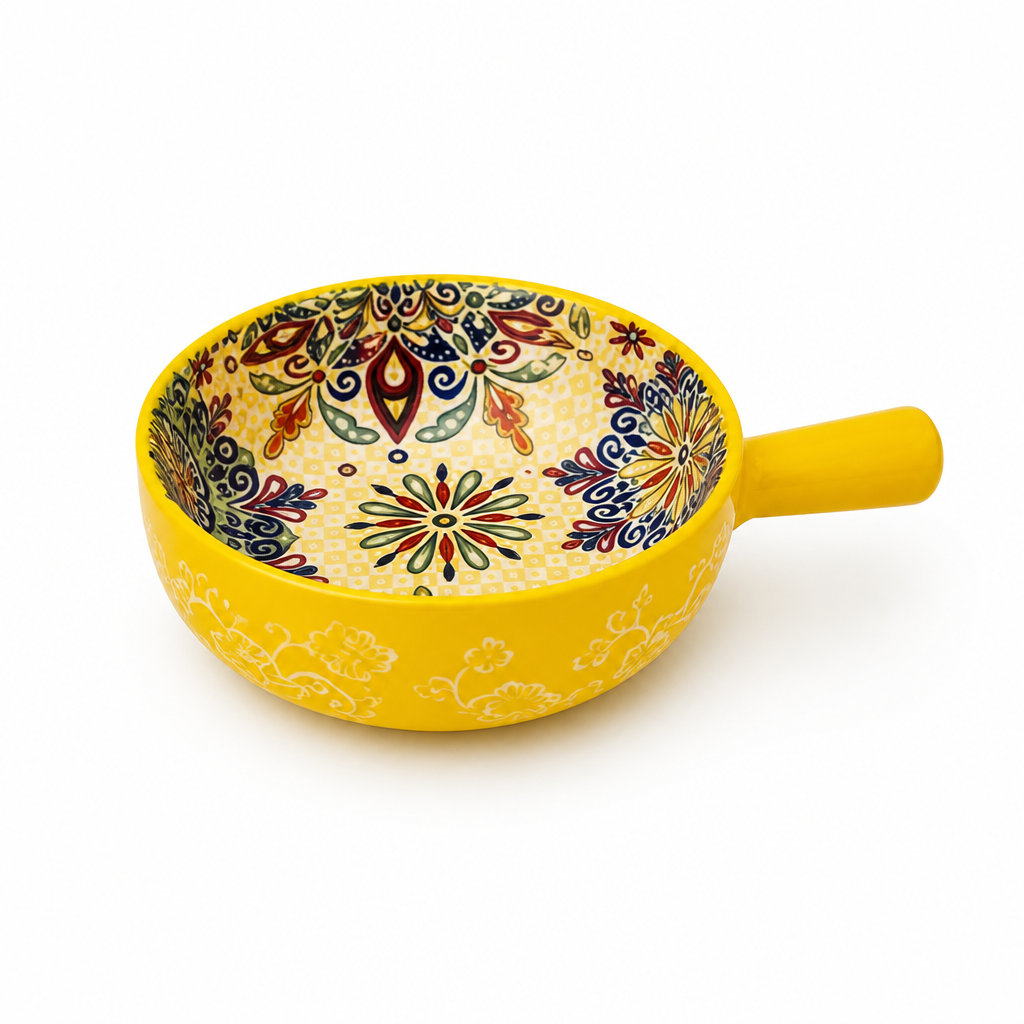 Ceramic Bowl Hand-Painted Boho Floral Side Handle