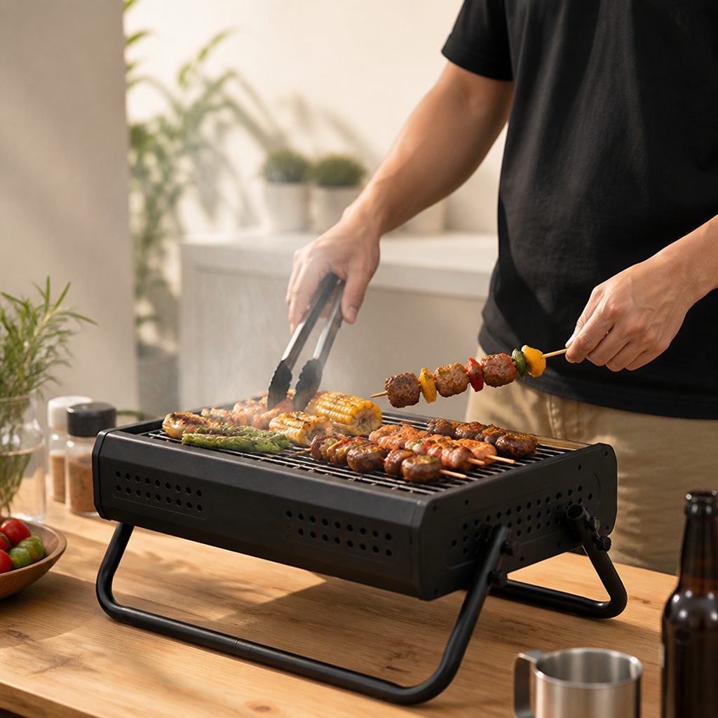 Charcoal Grill Portable Flat-Fold Metal