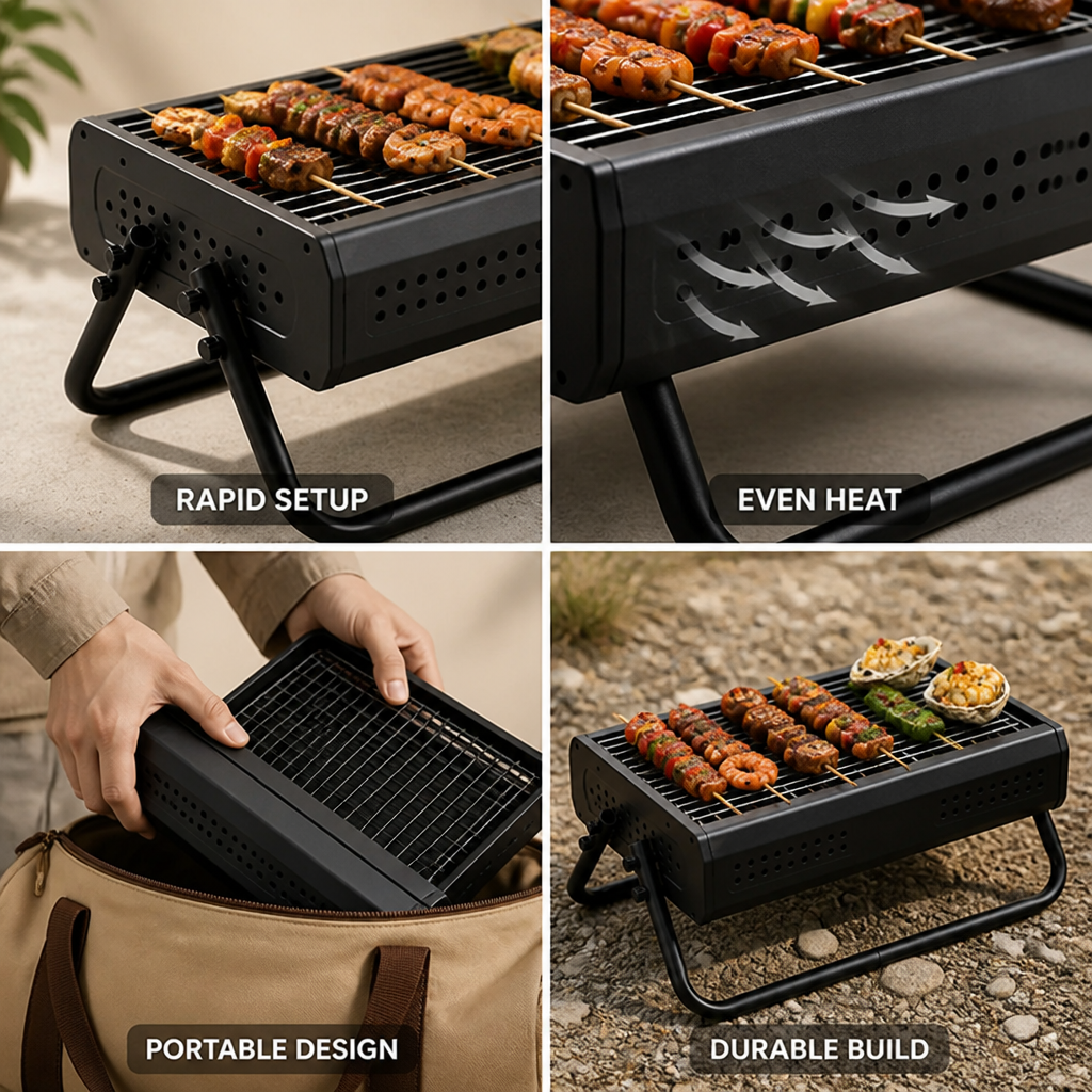 Charcoal Grill Portable Flat-Fold Metal
