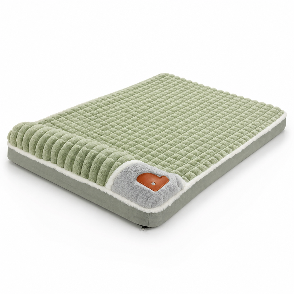 Checkered Coral Fleece Faux Fur Dog Bed (Small & Medium Dogs)