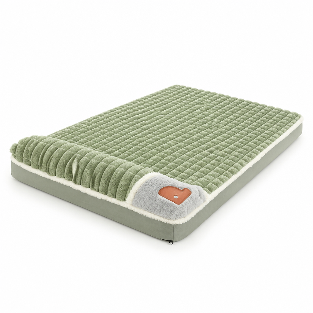 Checkered Coral Fleece Faux Fur Dog Bed (Small & Medium Dogs)