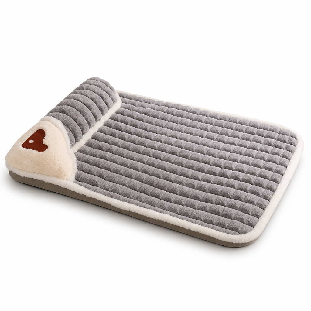 Checkered Coral Fleece Faux Fur Dog Bed (Small & Medium Dogs)