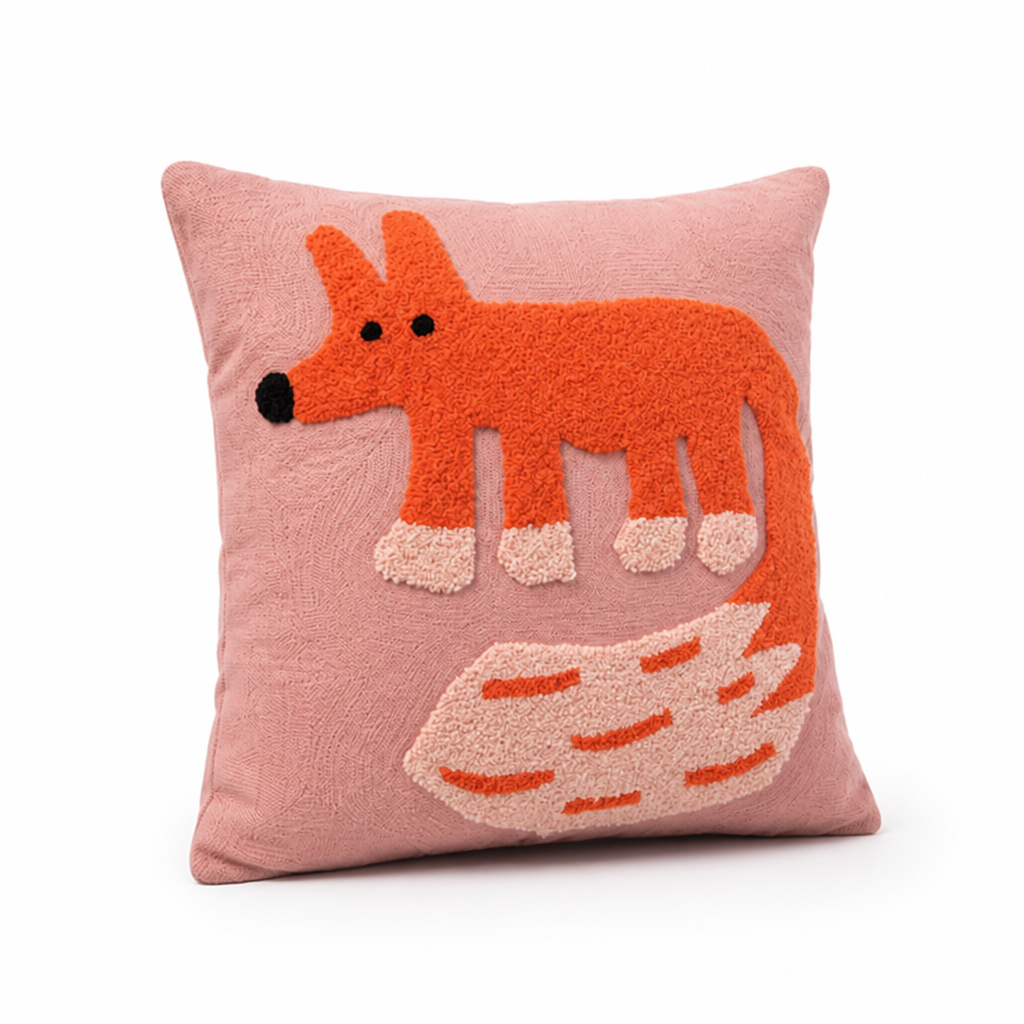 Cushion Cover Embroidered Animal Motif 45x45 cm