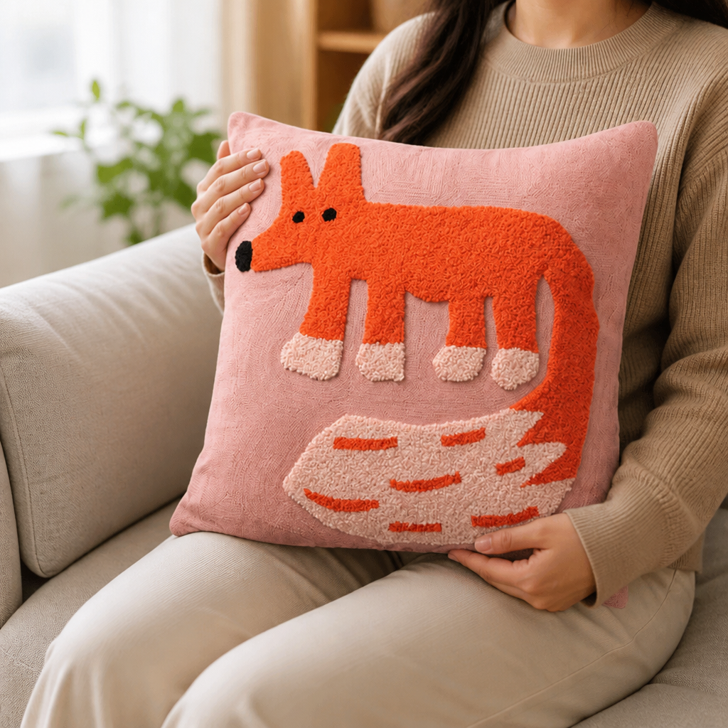 Cushion Cover Embroidered Animal Motif 45x45 cm