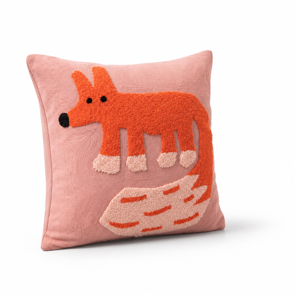 Cushion Cover Embroidered Animal Motif 45x45 cm