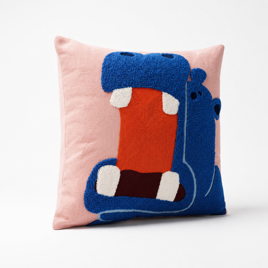 Cushion Cover Embroidered Animal Motif 45x45 cm