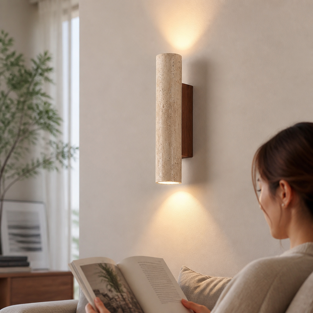 Cylindrical Wall Light Stone-Effect Up & Down