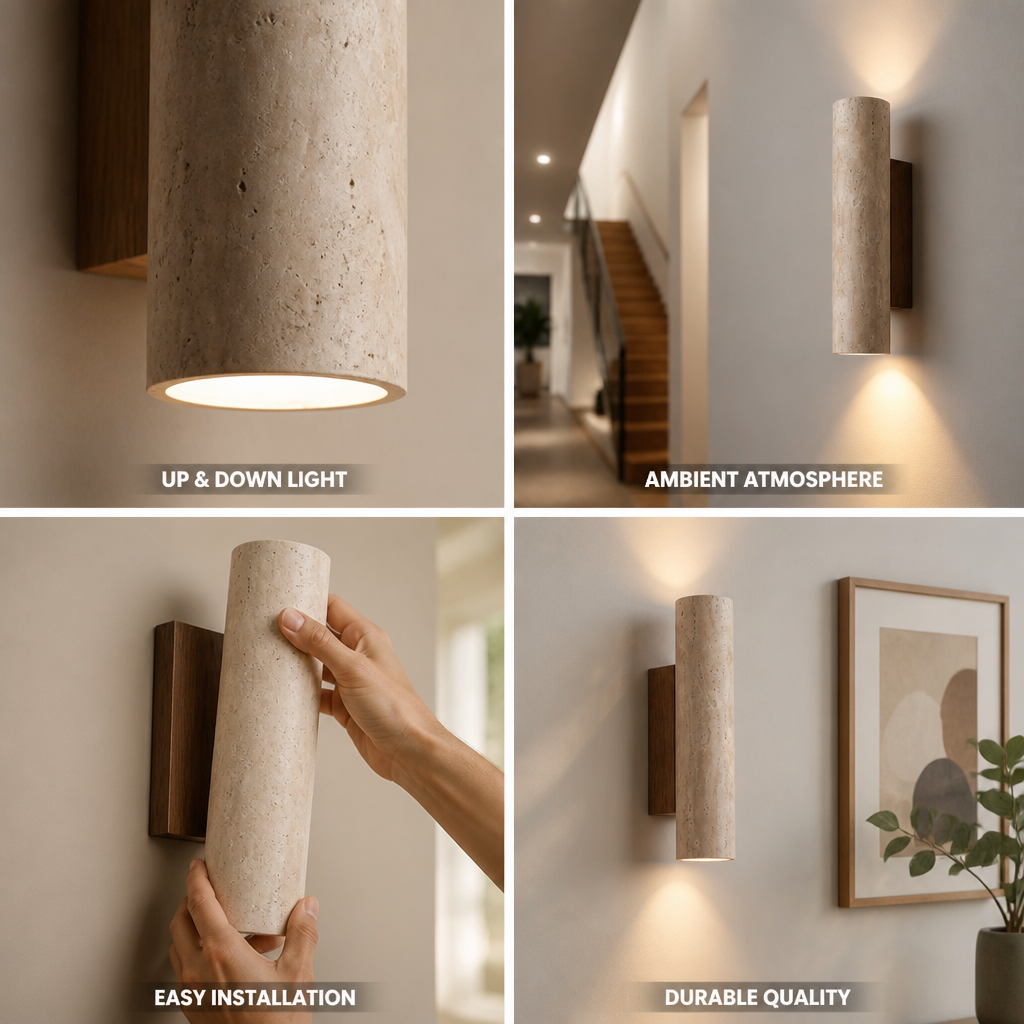 Cylindrical Wall Light Stone-Effect Up & Down