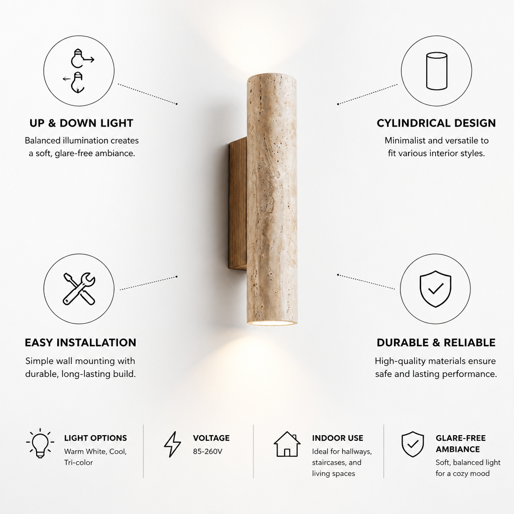 Cylindrical Wall Light Stone-Effect Up & Down