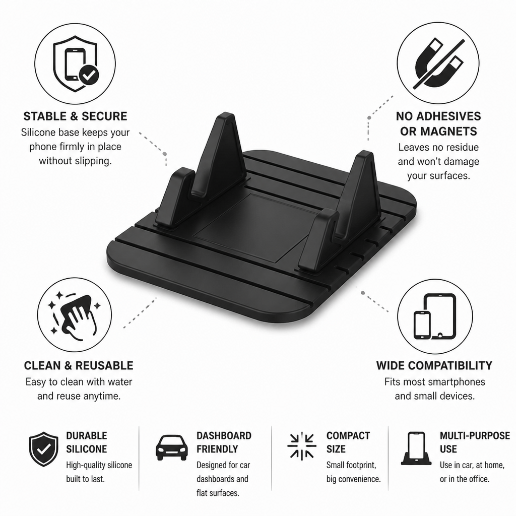 Dashboard Phone Holder Non-Slip Silicone Residue-Free