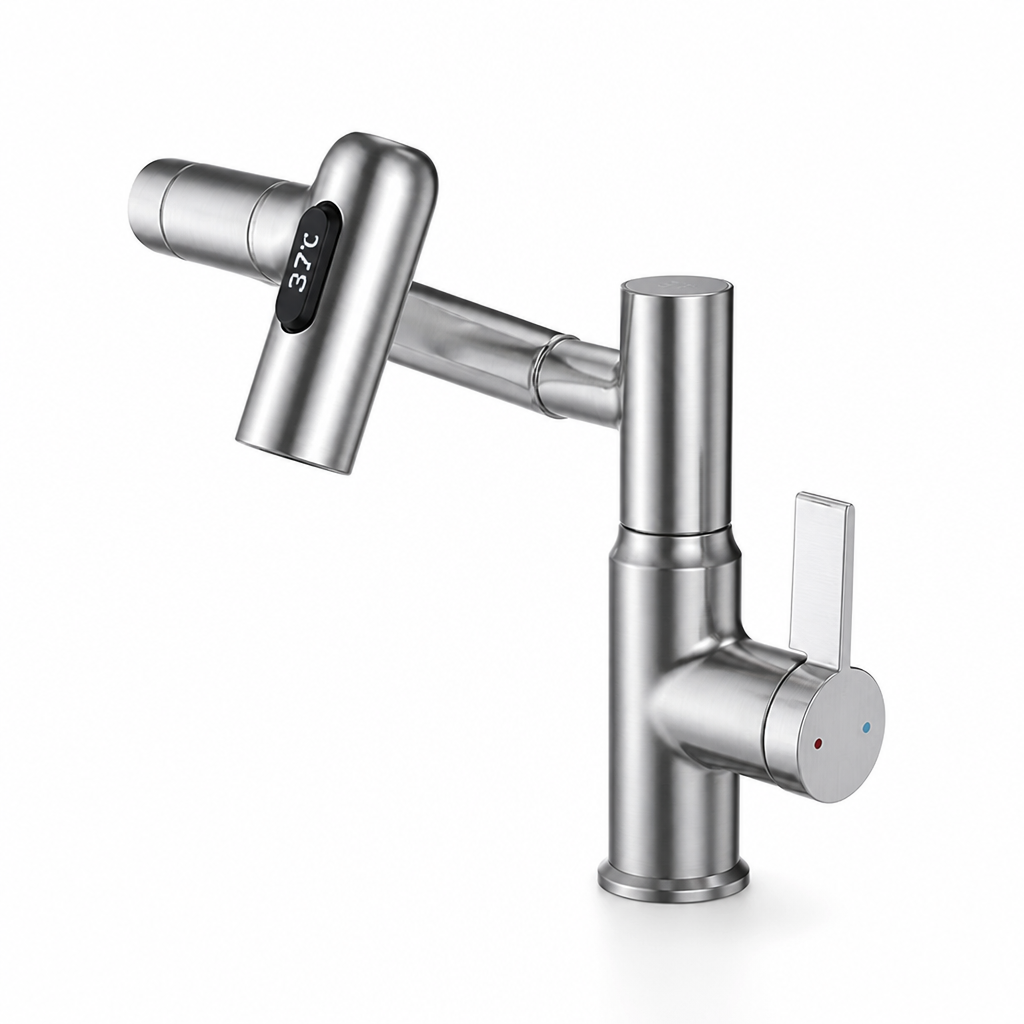 Digital Temperature Display Flexible Spout Basin Faucet