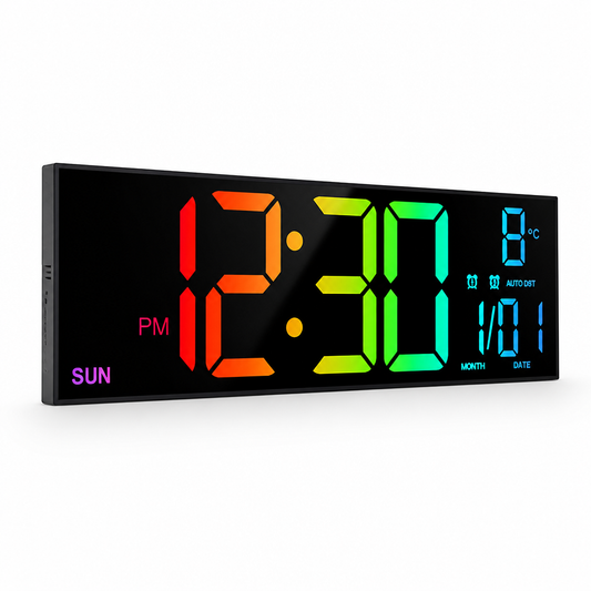 Digital Wall Clock with 8-Color Auto Brightness and Remote (16-Inch)