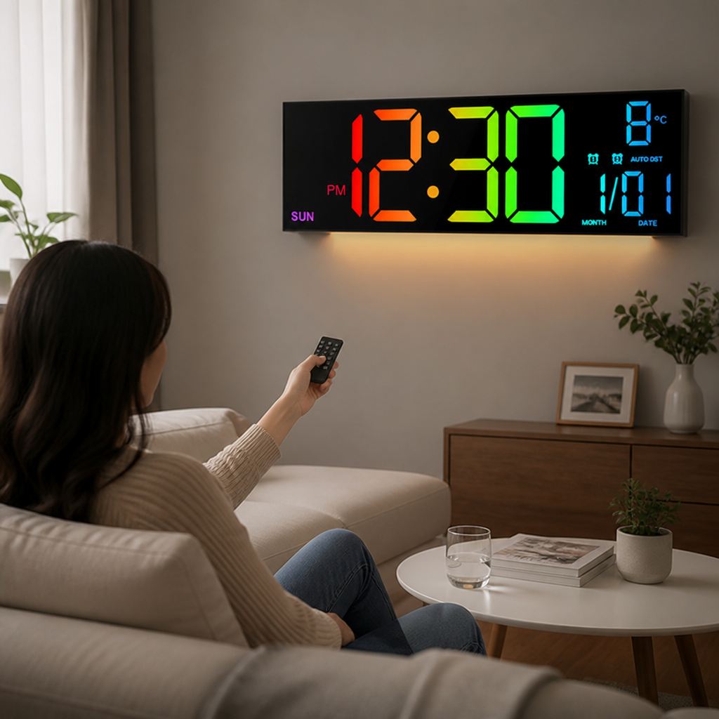 Digital Wall Clock with 8-Color Auto Brightness and Remote (16-Inch)