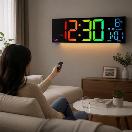 Digital Wall Clock with 8-Color Auto Brightness and Remote (16-Inch)