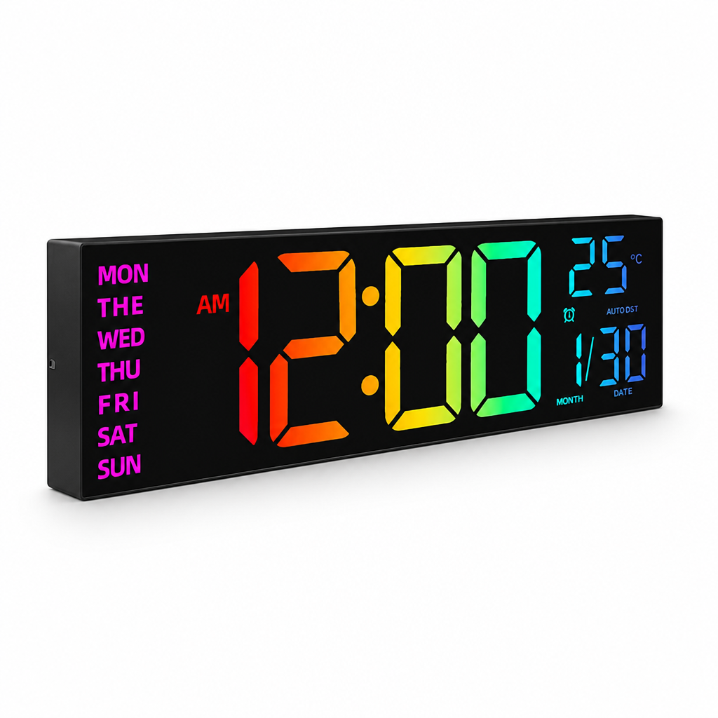 Digital Wall Clock with 8-Color Auto Brightness and Remote (16-Inch)