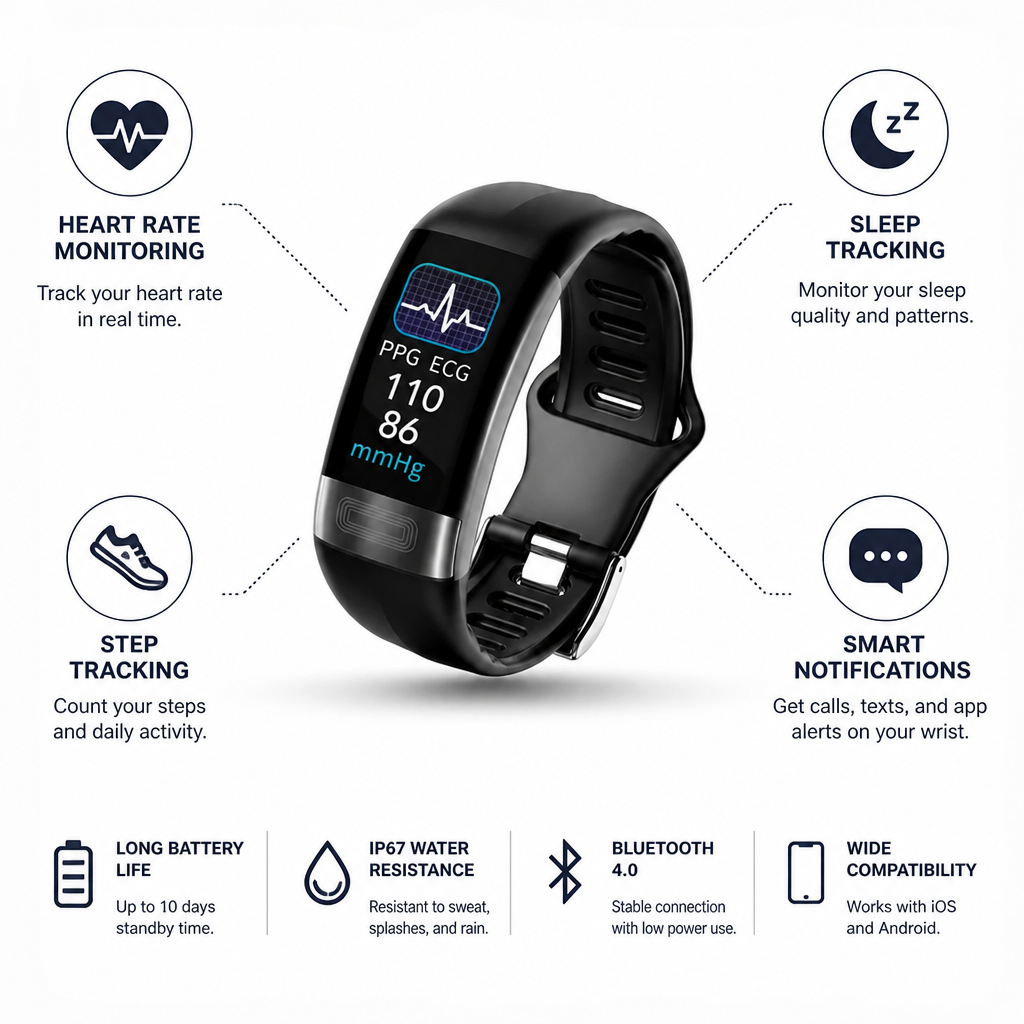 Fitness Smartwatch Heart Rate & Sleep Tracker Long Battery