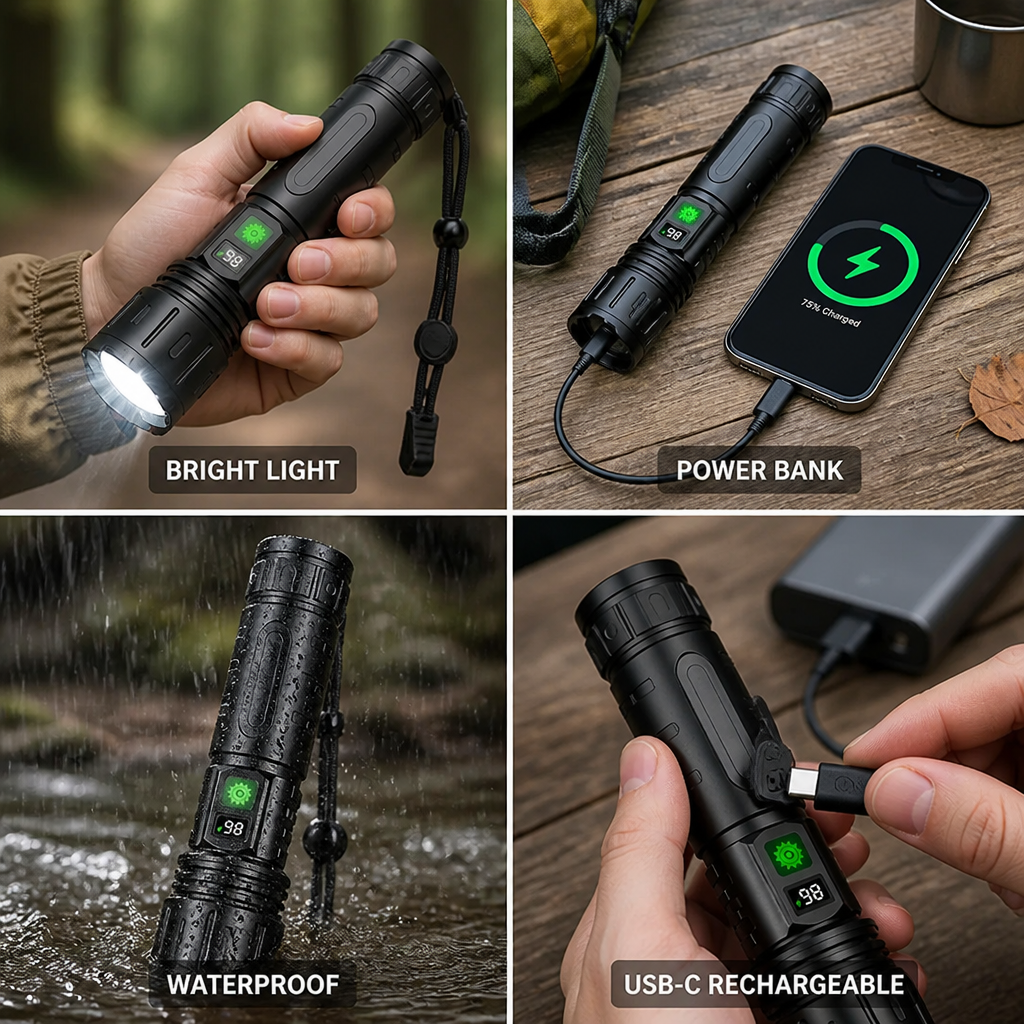 Flashlight Rechargeable USB-C Power Bank IPX6 Waterproof