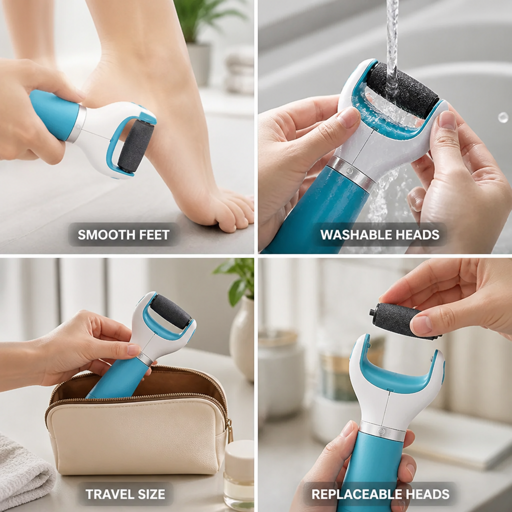 Foot File Battery-Powered Replaceable & Washable Heads Travel Size