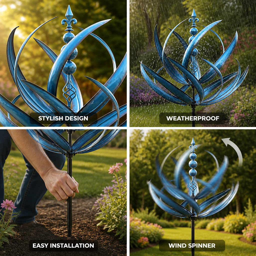 Garden Stake Weather Vane Flower Spinner Weatherproof Metal