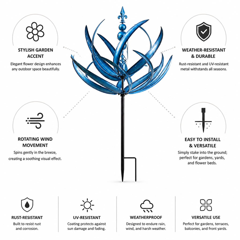 Garden Stake Weather Vane Flower Spinner Weatherproof Metal