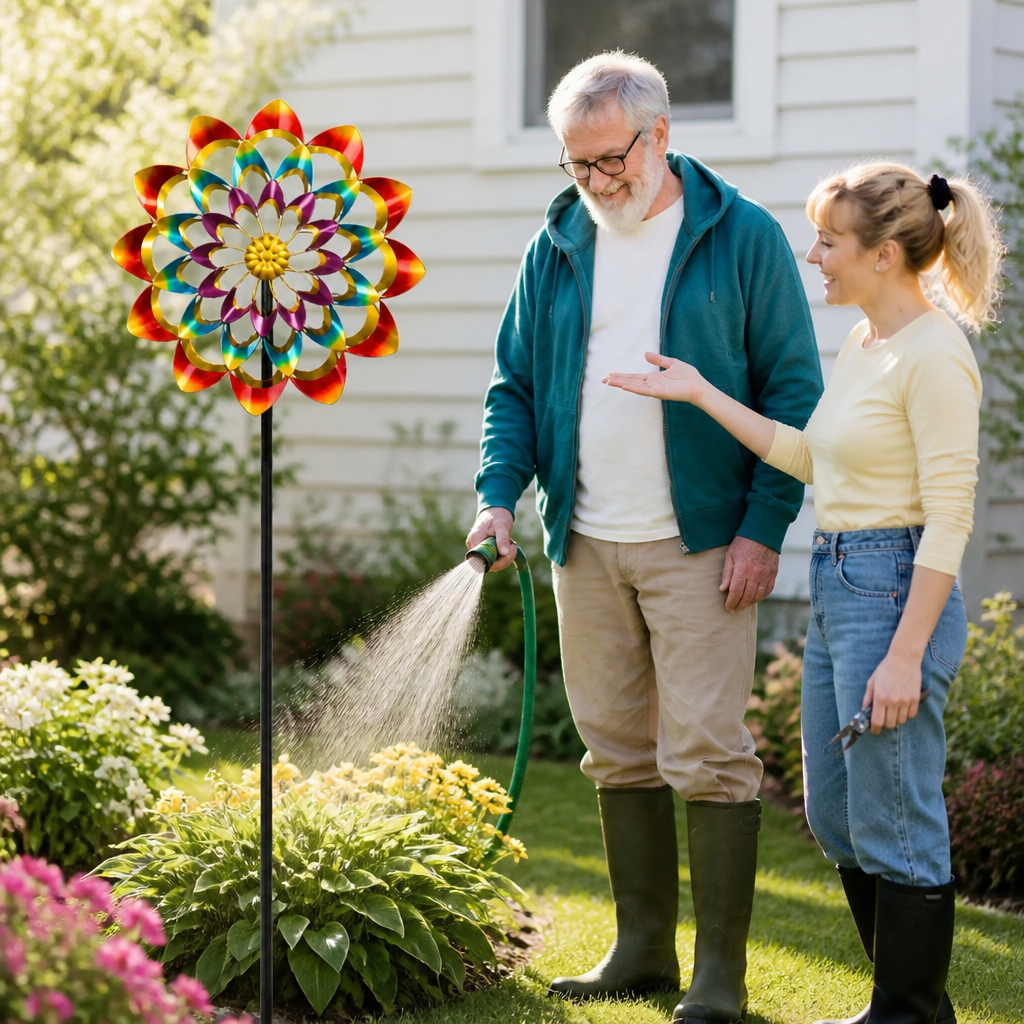 Garden Wind Spinner Rotating Weatherproof Metal & Ground Spike