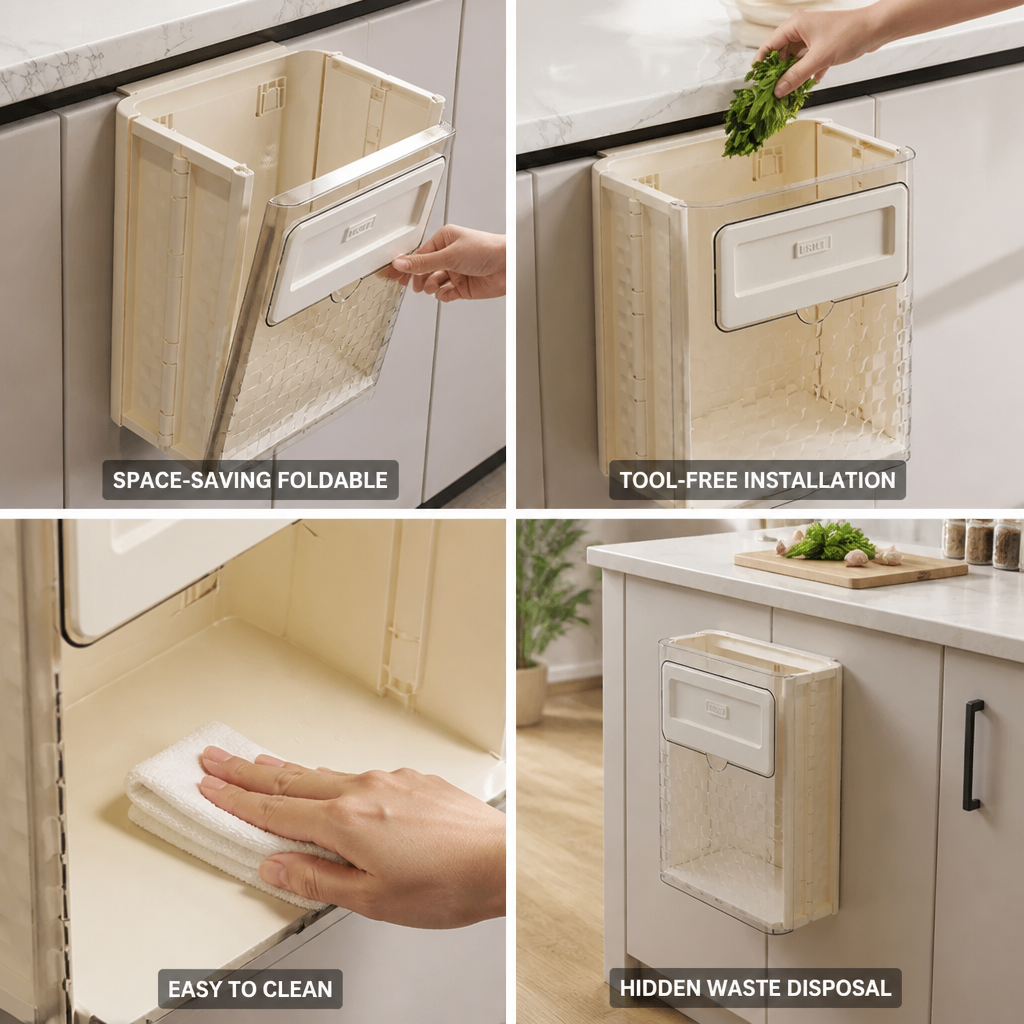 Hanging Trash Can Foldable Space-Saving Tool-Free Installation