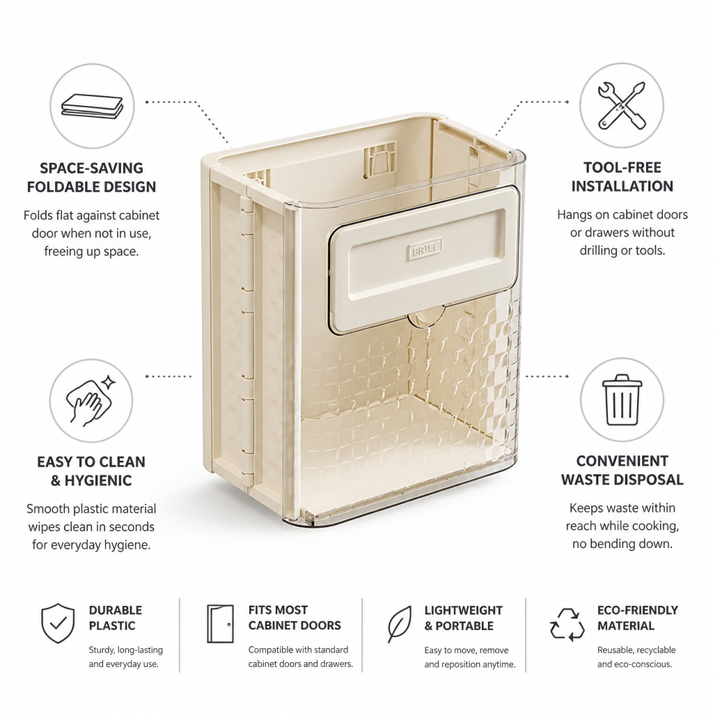 Hanging Trash Can Foldable Space-Saving Tool-Free Installation