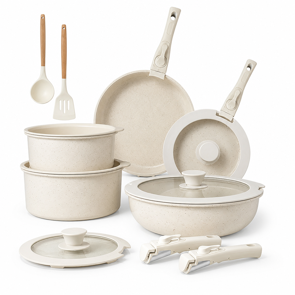 Induction Compatible Ceramic Non-Stick Cookware Set (17-Piece)