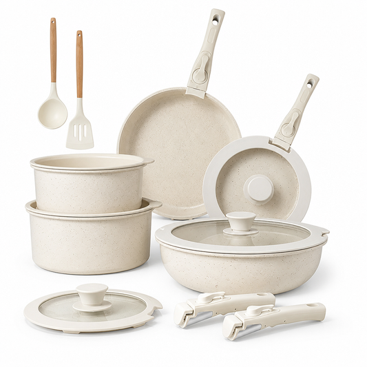 Induction Compatible Ceramic Non-Stick Cookware Set (17-Piece)