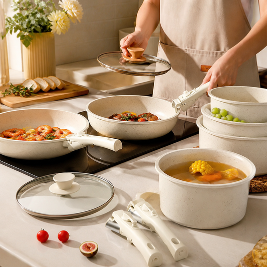 Induction Compatible Ceramic Non-Stick Cookware Set (17-Piece)