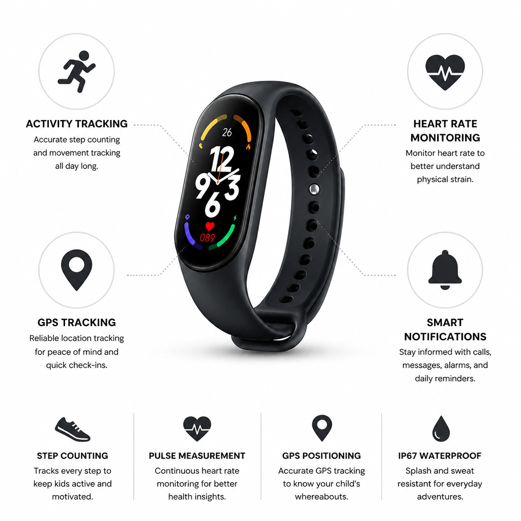Kids Smartwatch GPS & Heart Rate Silicone Band