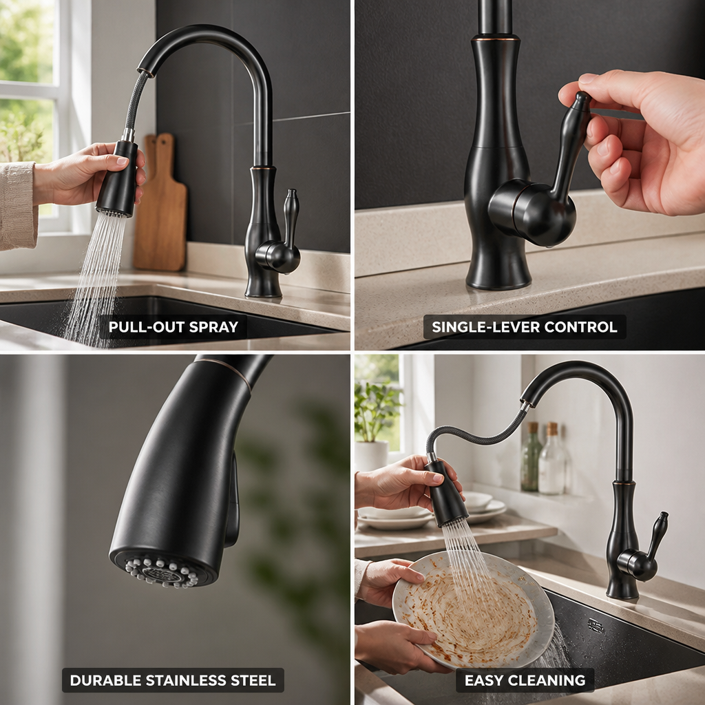 Kitchen Faucet Pull-Out Spray Single-Lever Mixer Stainless Steel