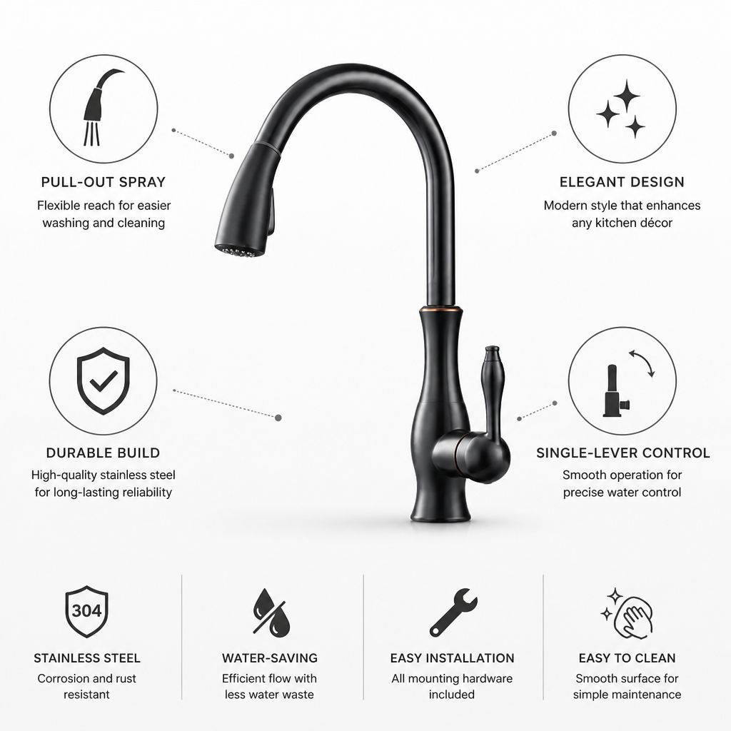 Kitchen Faucet Pull-Out Spray Single-Lever Mixer Stainless Steel
