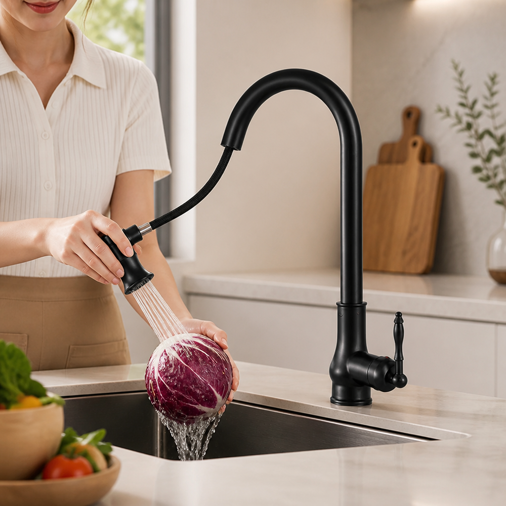 Kitchen Faucet Single-Lever & Pull-Out Spray 360-Degree Swivel