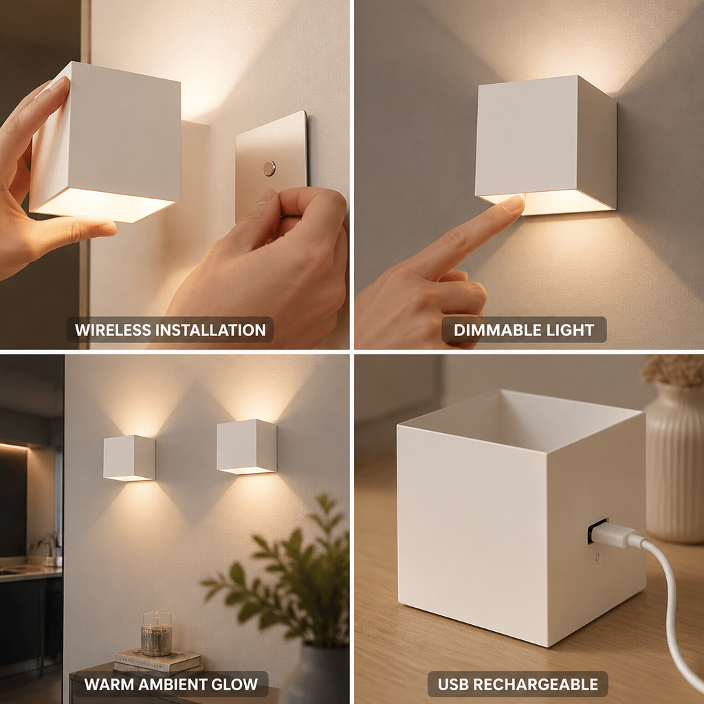 LED Wall Light Cube Rechargeable Dimmable Set of 2