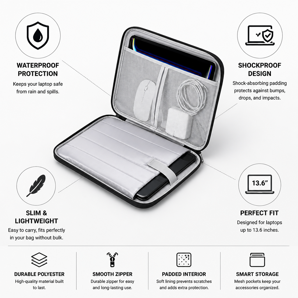 Laptop Sleeve 13.6 Inch Waterproof Shockproof Slim