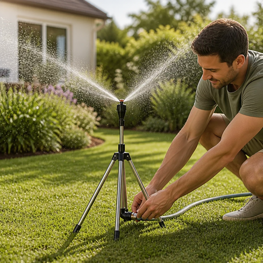 Lawn Sprinkler 360° Rotation Stainless Steel Tripod 20-39 Ft