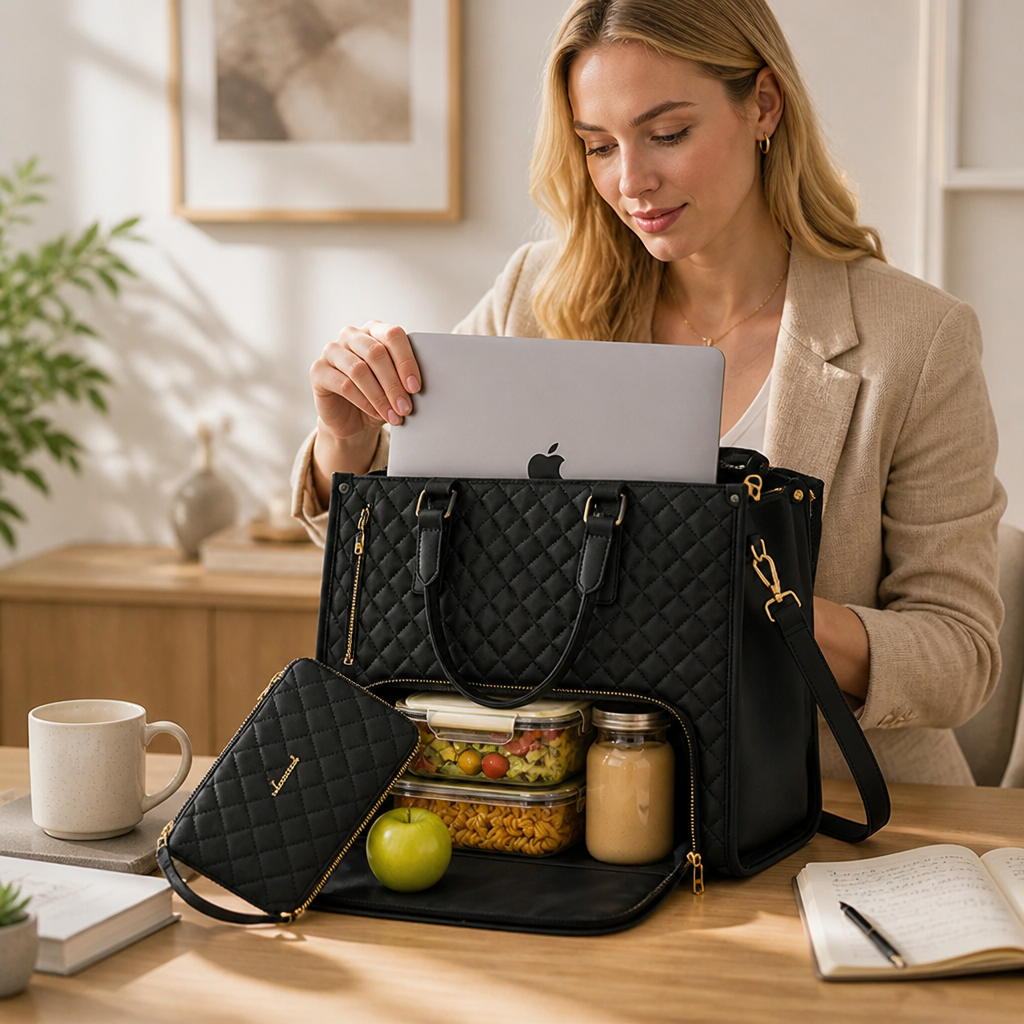 Lunch & Laptop Bag Insulated Compartment Water-Repellent Polyester