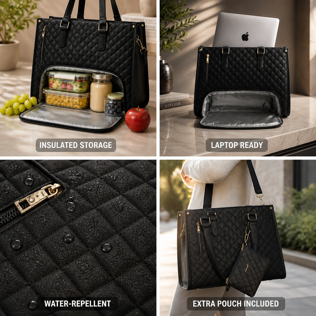 Lunch & Laptop Bag Insulated Compartment Water-Repellent Polyester
